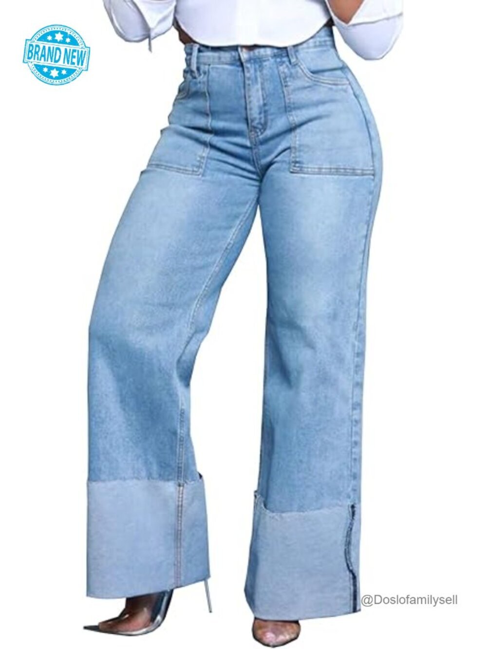 High Waisted Wide Leg Stretch Denim Jeans